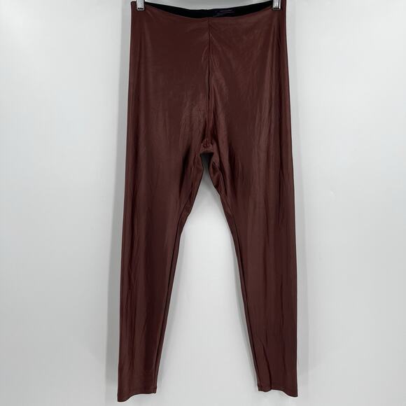 Commando Control Faux Leather Leggings Brown Pull On Stretch Nylon Size Large - Picture 2 of 8